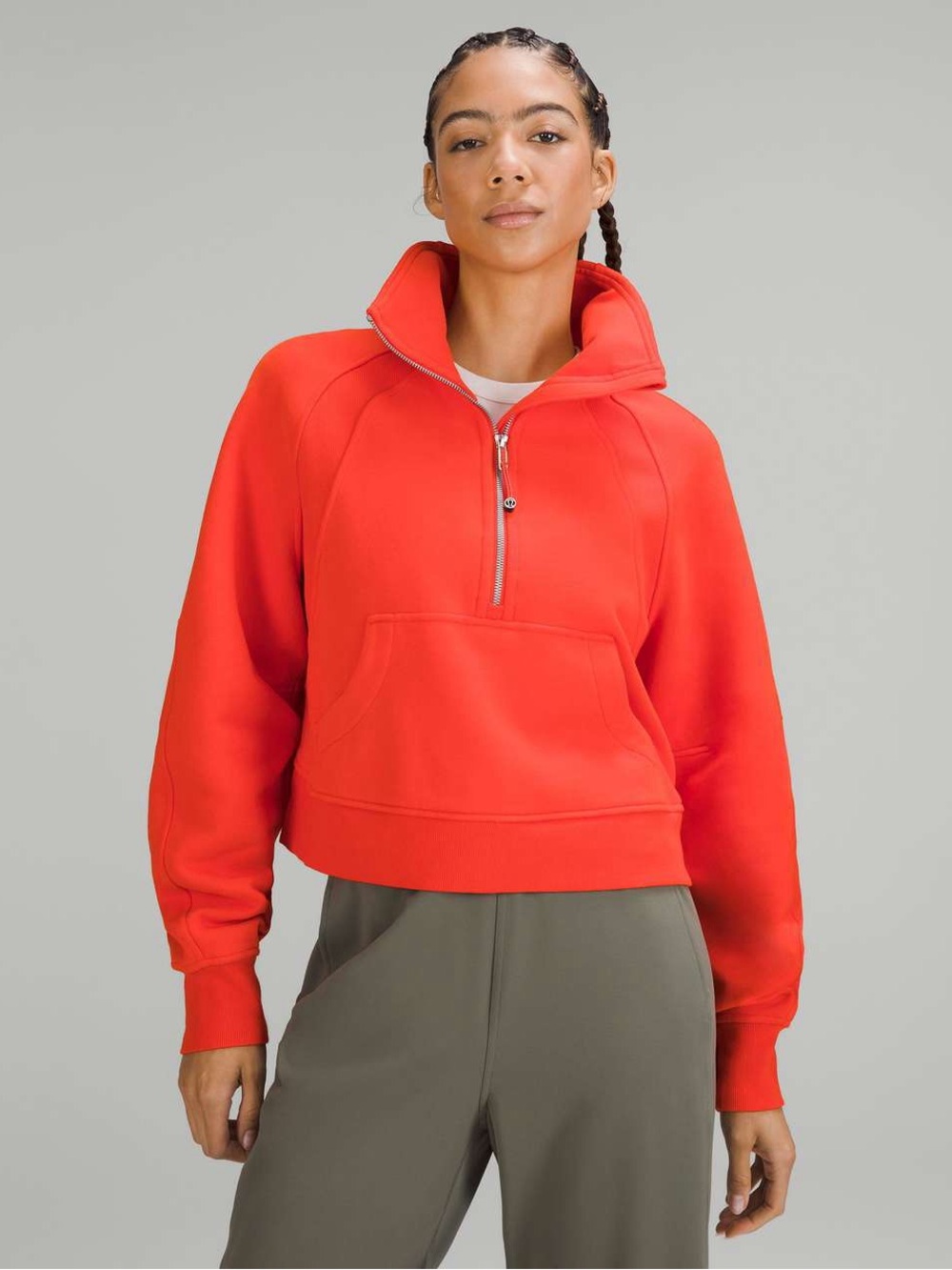 Scuba Oversized Funnel-Neck Half Zip Cropped in Solar Orange